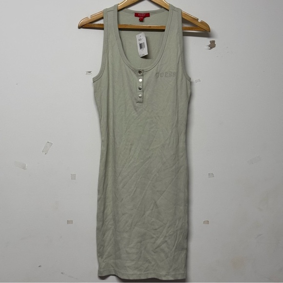 NEW Guess Nakia Knit Dress Salvia Sage Green Sleeveless Mini Bodycon Dress - Picture 3 of 5
